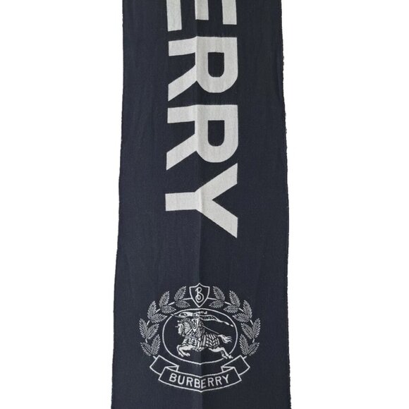 BURBERRY London Horseferry House Monogram Two Tone Knit Wool Black/White SCARF - Picture 3 of 11